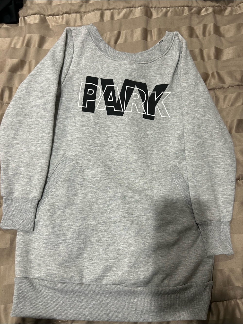 IVY PARK Gray Long Sleeve Logo Pullover Dress